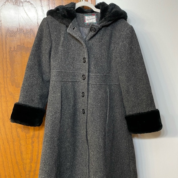 ROTHSCHILD UEC Girls Size 8 Gray Coat with Black Trim Hood Button Dressy Formal - Picture 2 of 11
